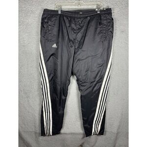 Y2K Adidas Mens Vintage Black White 3 Stripe Nylon Windbreaker Track Pants Large